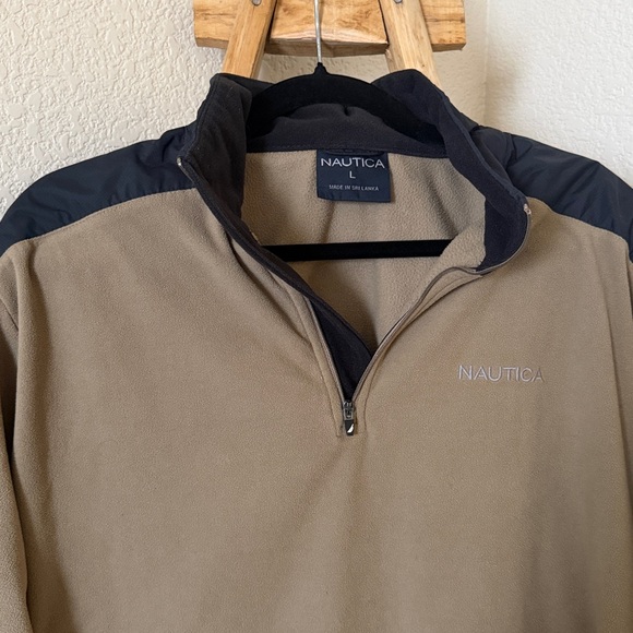 Nautica Taupe and Black Quarter-Zip Fleece Pullover - Picture 2 of 3